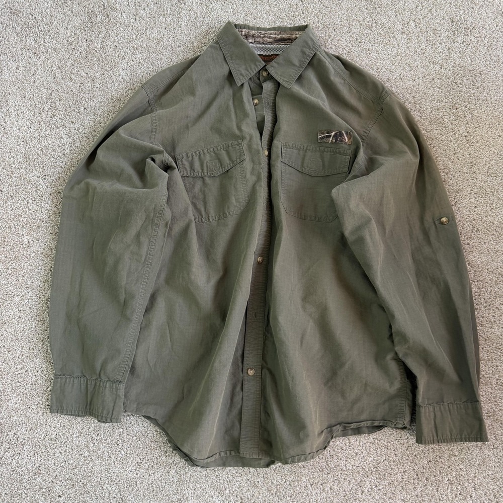 Northwest Territory Shirt Mens XLT Green Long Sleeve Button Up Fishing Hiking